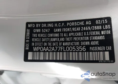 2015 Porsche Panamera 4 z USA, uszkodzony, nr VIN WP0AA2A77FL005356